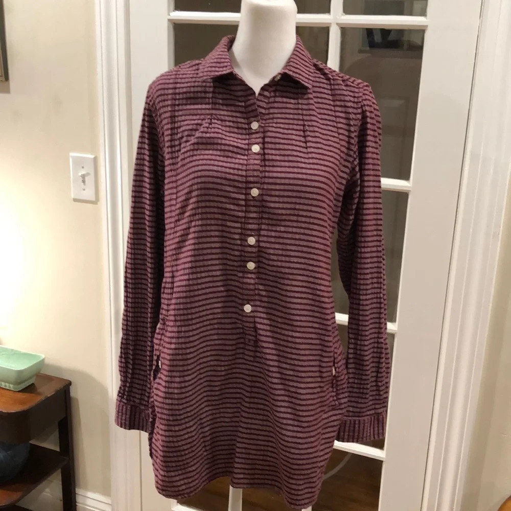 Toad & Co purple strip Mixologist tunic. Size S